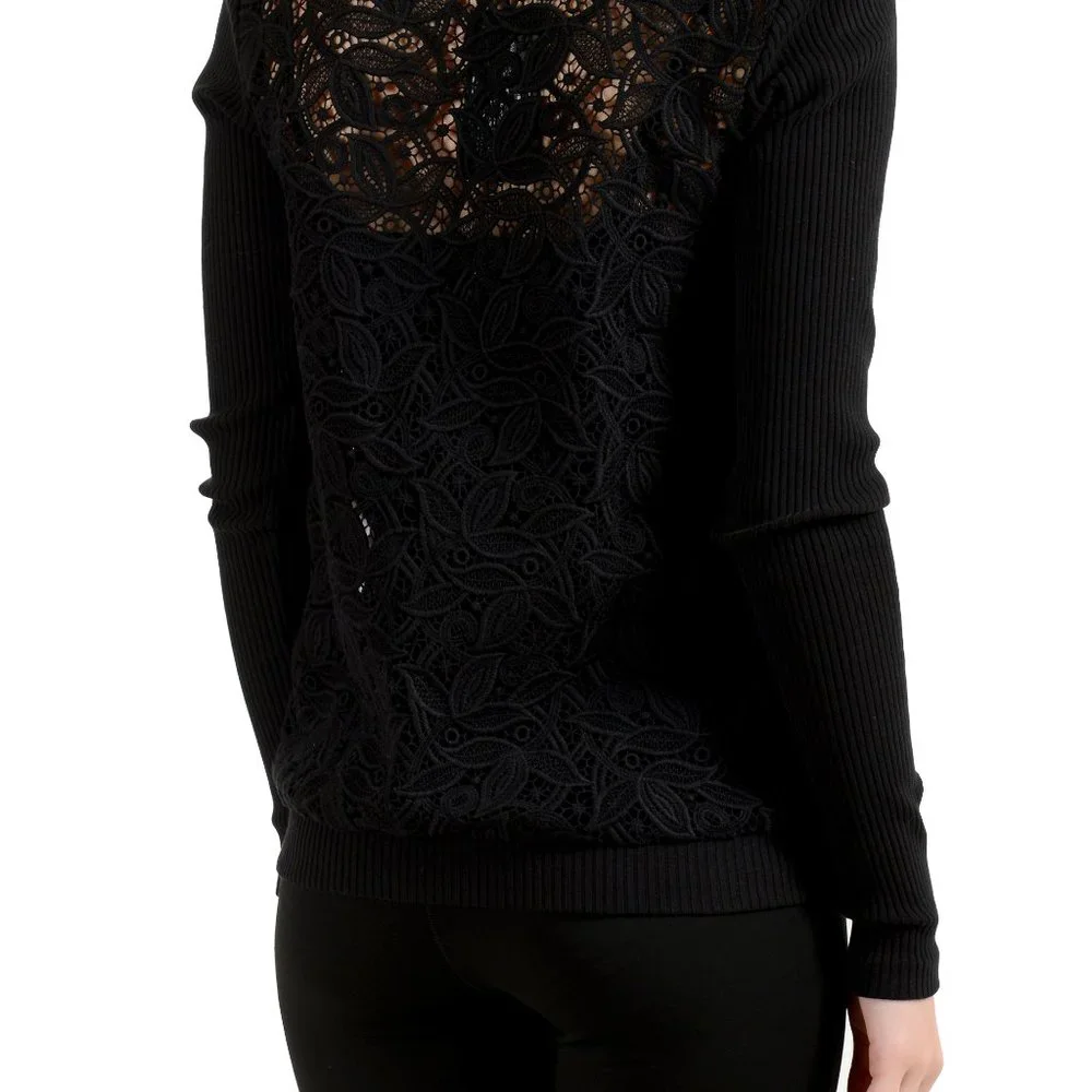 Versus by Versace Women's Black Floral Print Lace See Through Crewneck Sweater - Picture 7 of 7